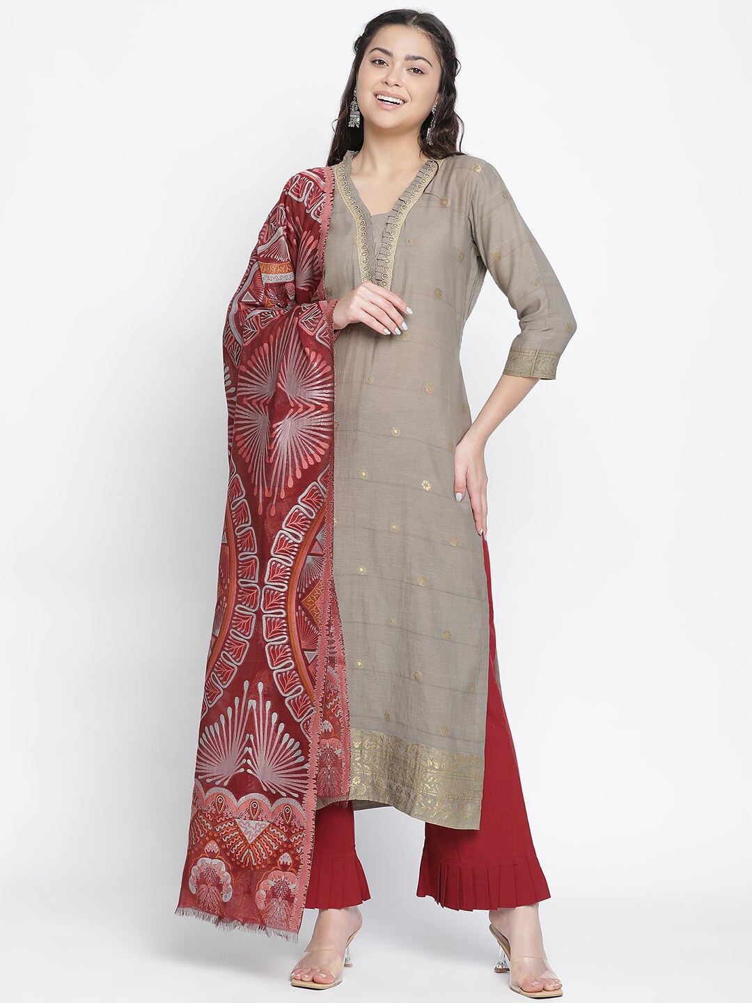 

SHINGORA Ethnic Motifs Woven Design Unstitched Dress Material, Grey