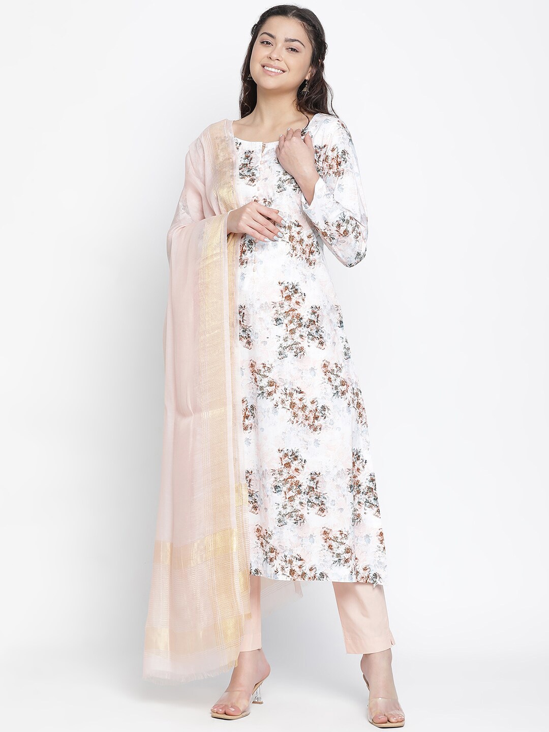 

SHINGORA Floral Printed Pure Cotton Unstitched Dress Material, Blue