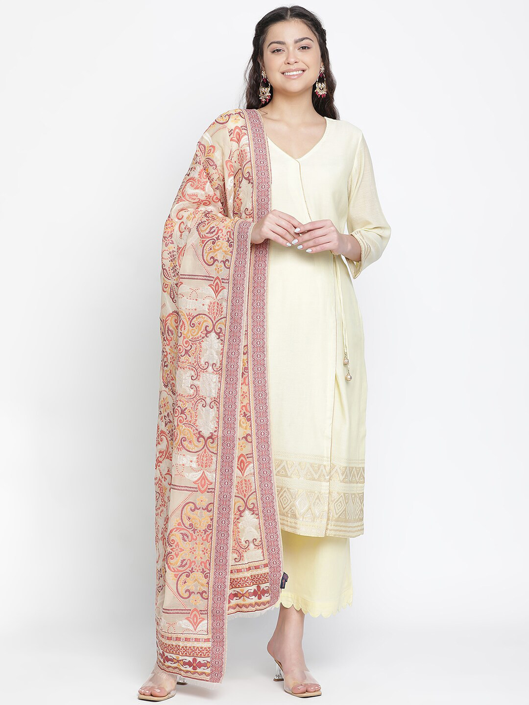 

SHINGORA Floral Woven Design Unstitched Dress Material, Lime green