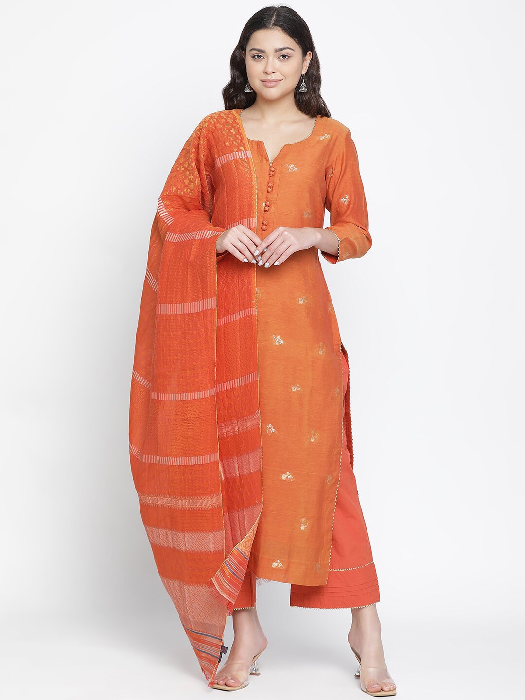 

SHINGORA Ethnic Motifs Woven Design Unstitched Dress Material, Rust