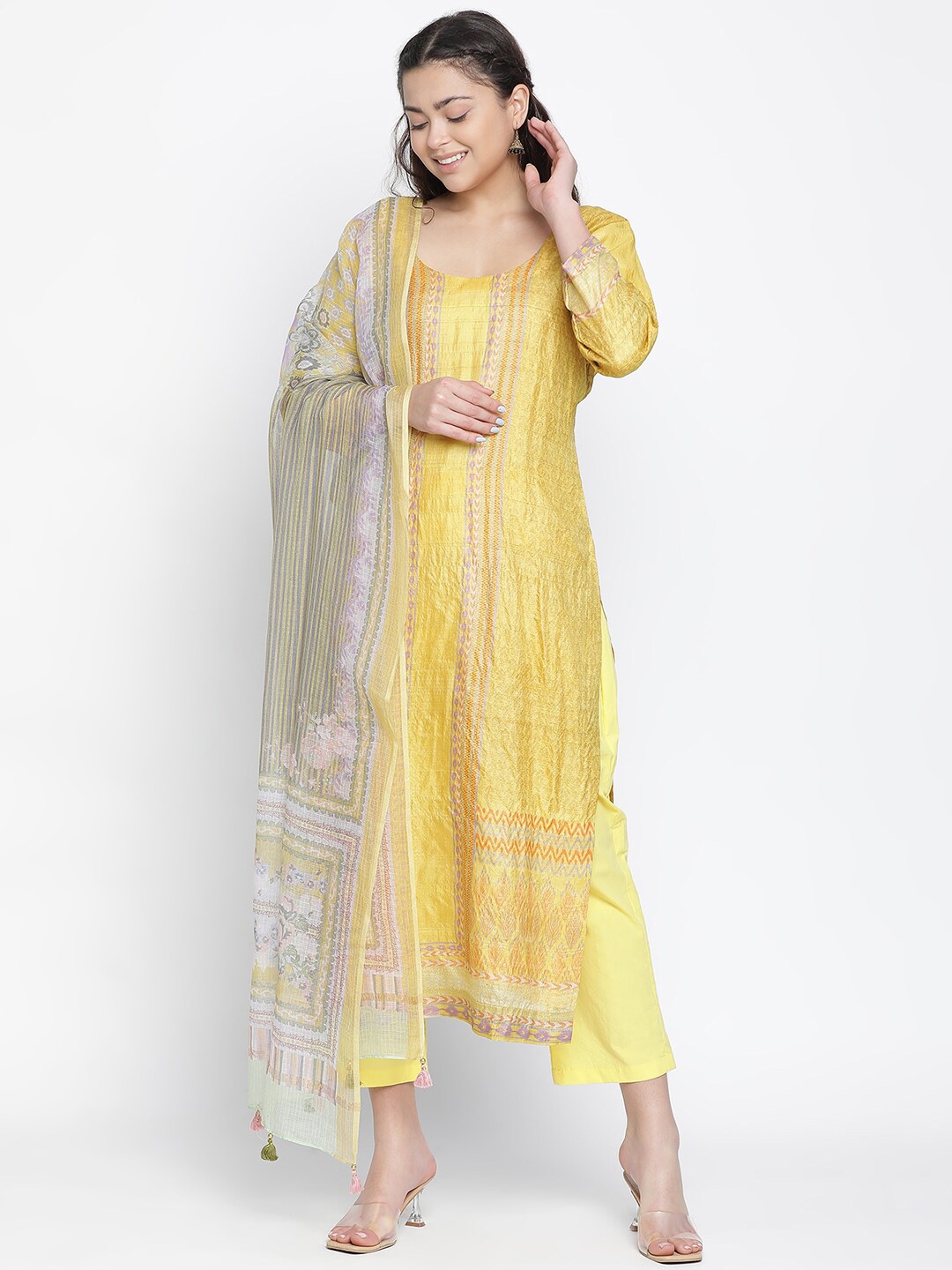 

SHINGORA Printed Linen Unstitched Dress Material, Yellow