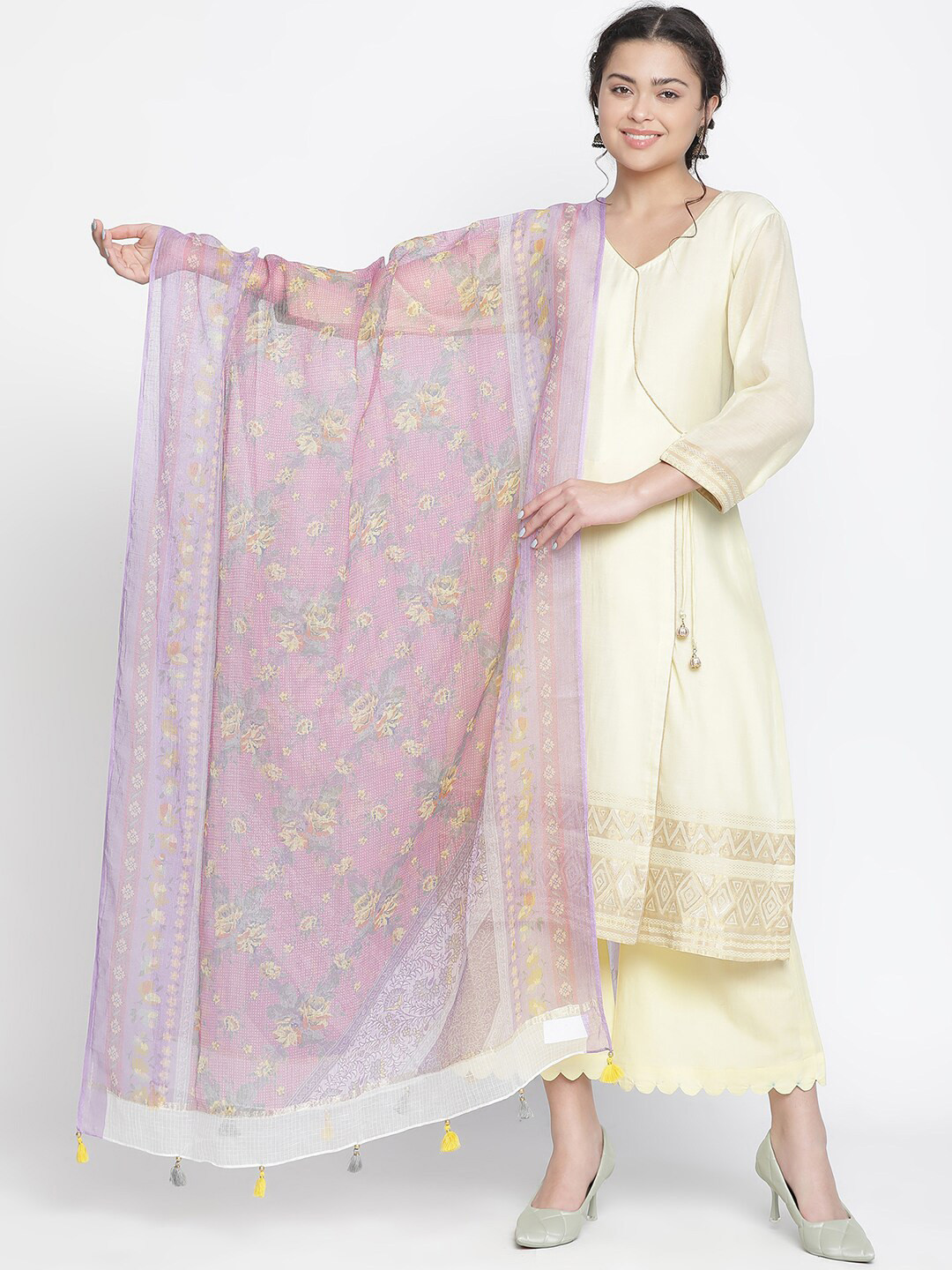 

SHINGORA Floral Woven Design Unstitched Dress Material, Lime green