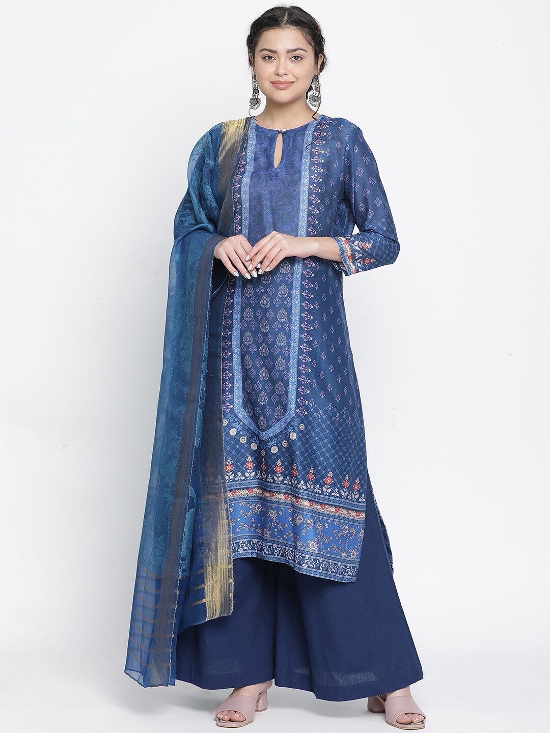 

SHINGORA Ethnic Motifs Printed Unstitched Dress Material, Blue