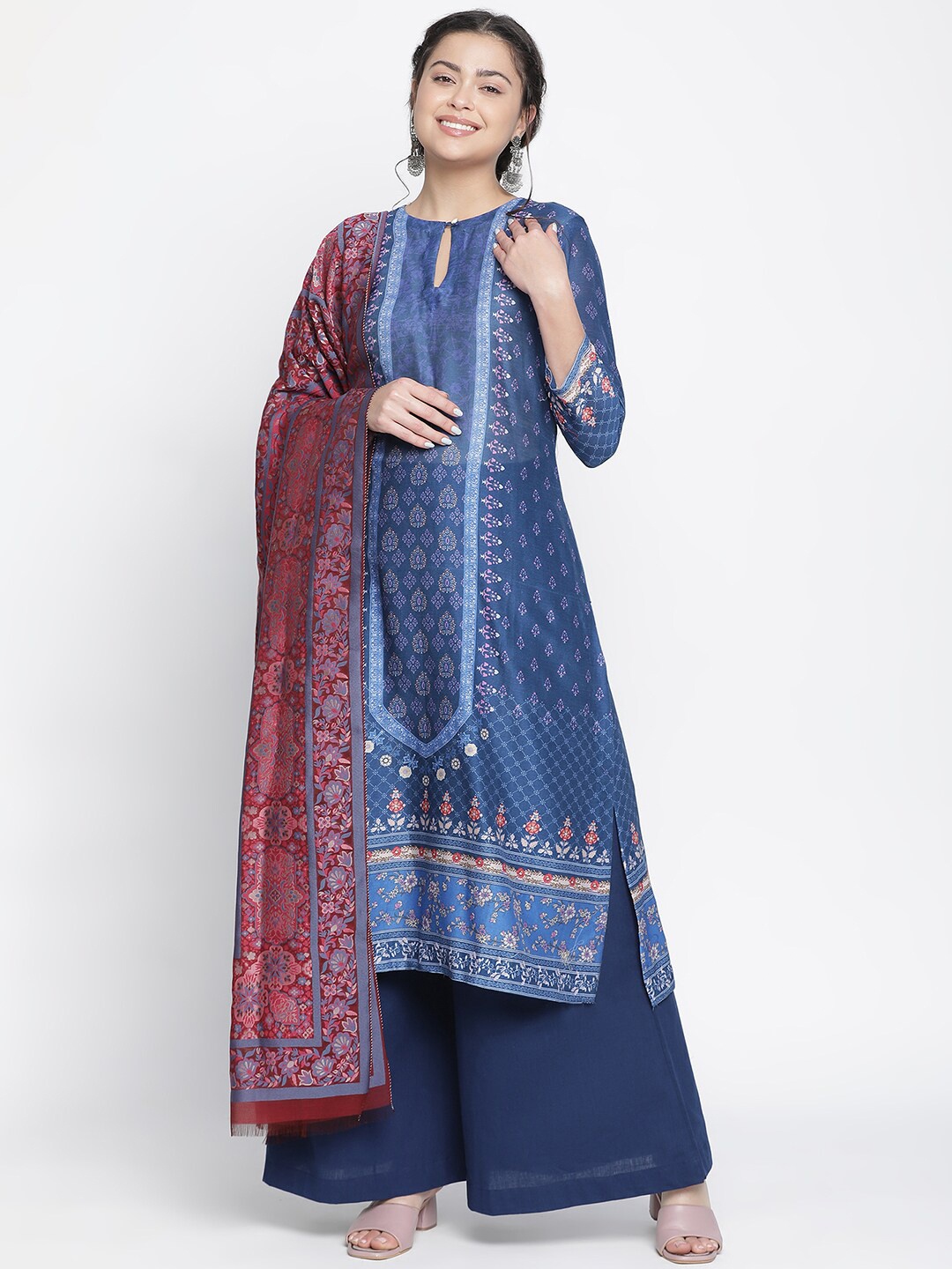 

SHINGORA Ethnic Motif Printed Unstitched Dress Material, Blue