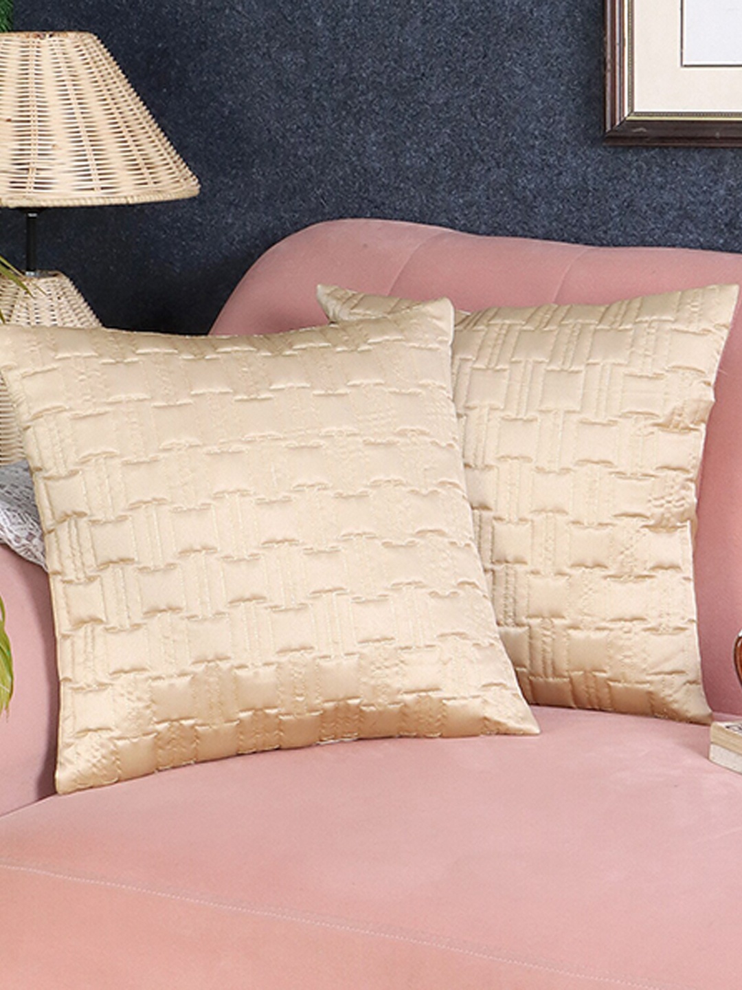 

MFD HOME FURNISHING Beige 2 Pieces Self Design Satin Square Cushion Covers