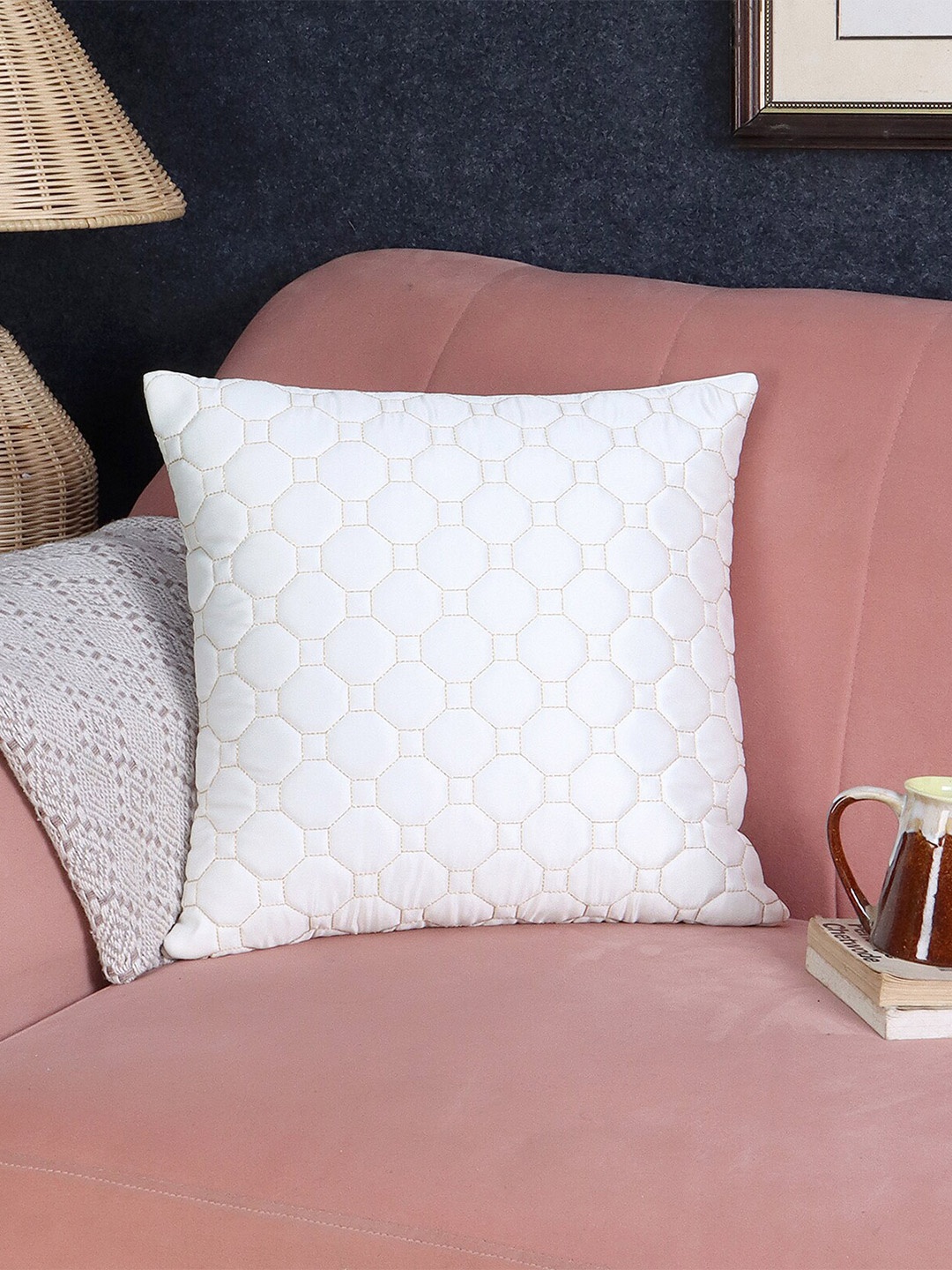 

MFD HOME FURNISHING White Self Design Satin Square Cushion Cover