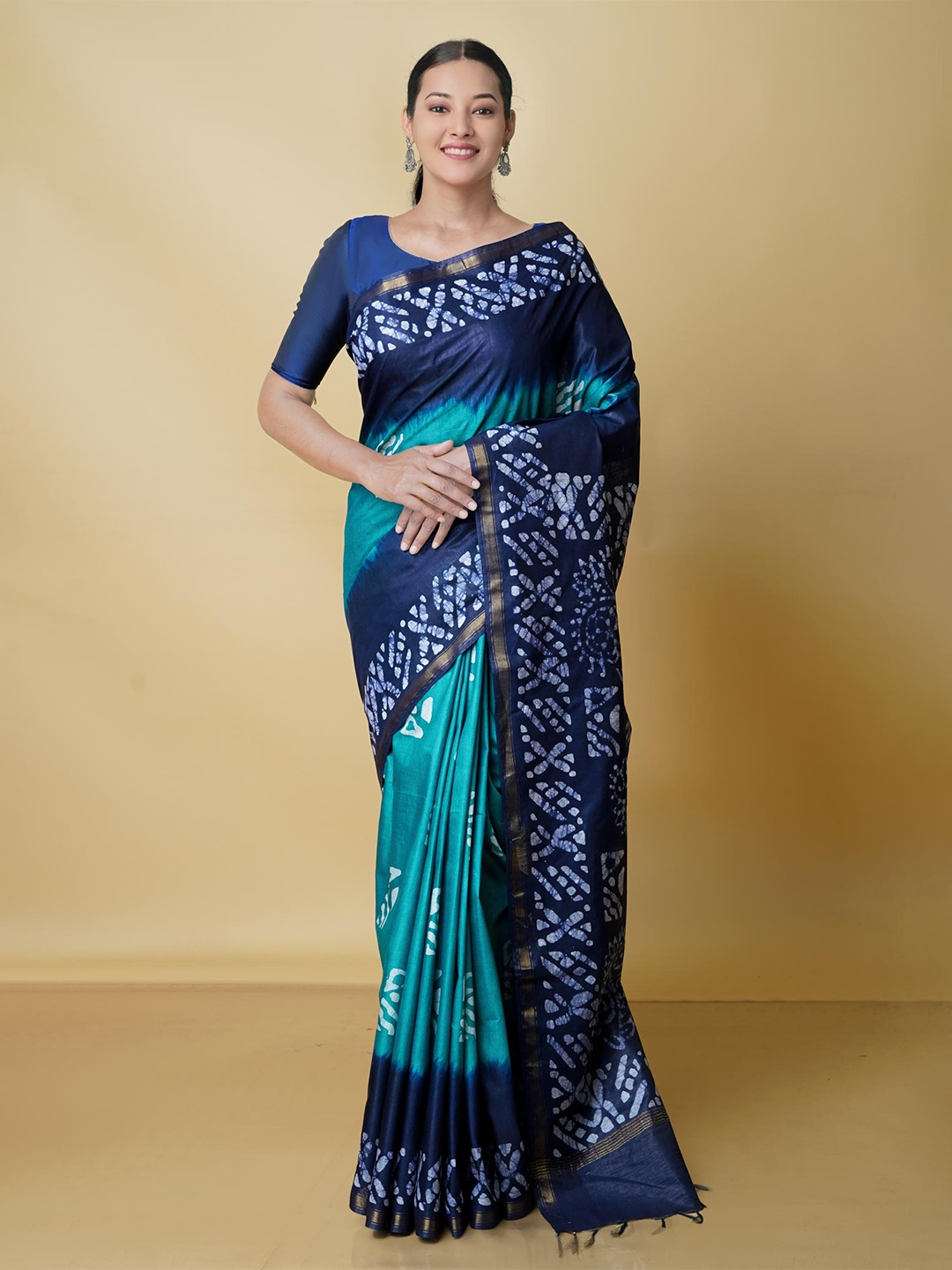 

Unnati Silks Batik Zari Pure Silk Chanderi Saree, Blue