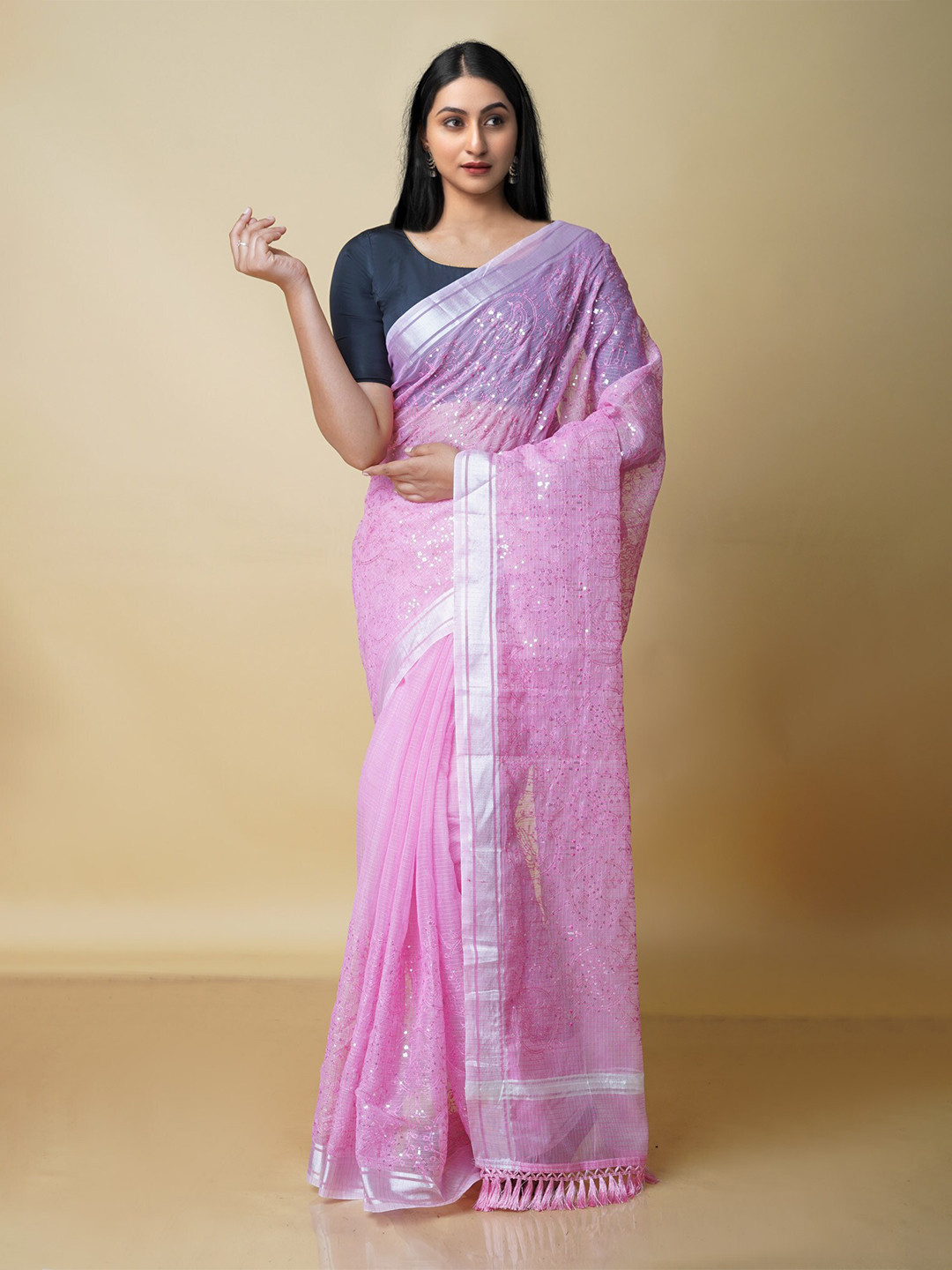 

Unnati Silks Ethnic Motifs Zari Pure Cotton Kota Saree, Pink