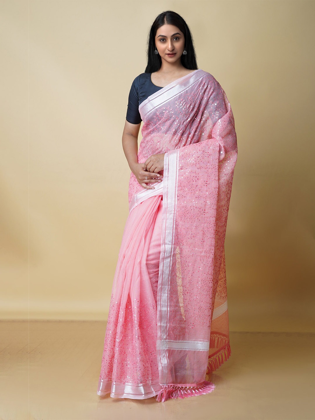 

Unnati Silks Floral Zari Pure Cotton Kota Saree, Pink