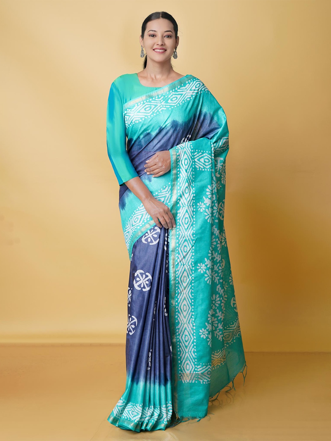 

Unnati Silks Batik Zari Pure Silk Handloom Chanderi Saree, Green