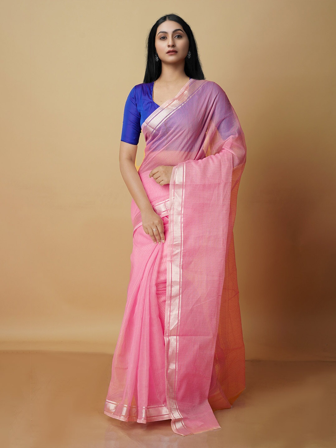 

Unnati Silks Woven Design Zari Pure Cotton Handloom Kota Saree, Pink