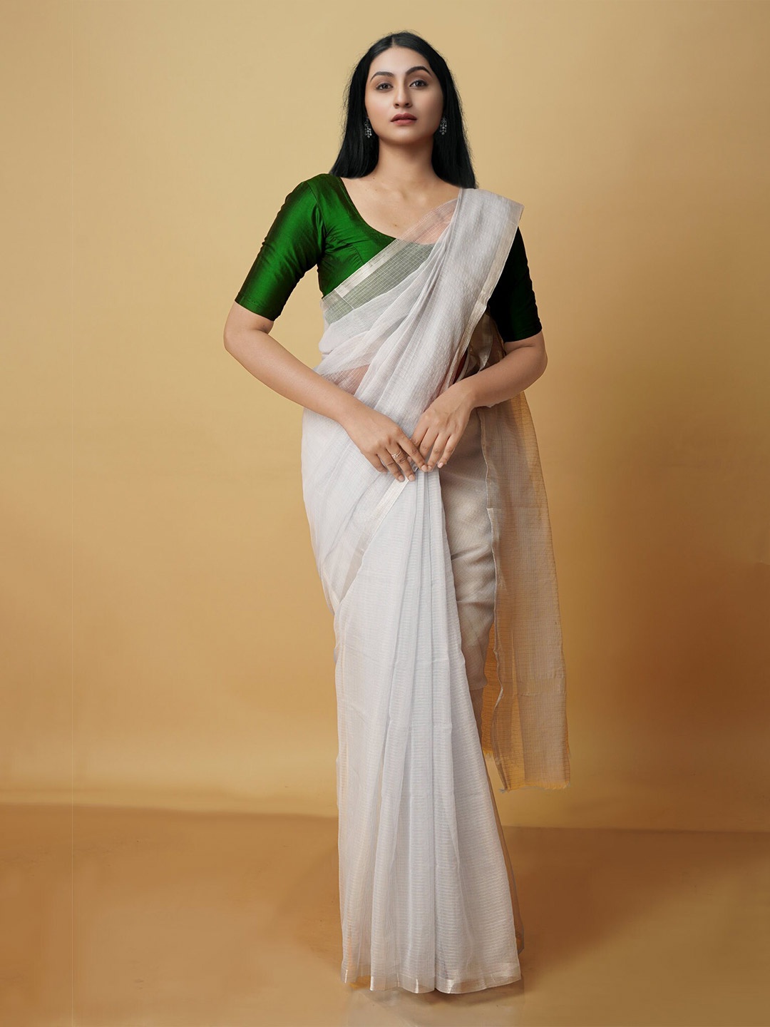 

Unnati Silks Woven Design Zari Pure Cotton Handloom Kota Saree, Grey