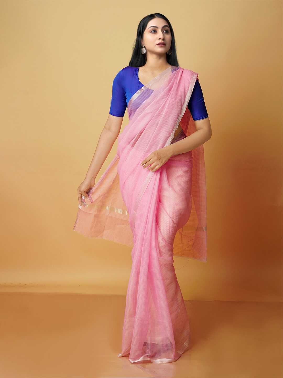 

Unnati Silks Zari Pure Cotton Kota Saree, Pink