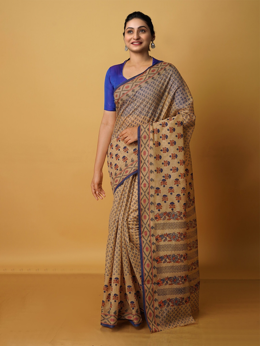 

Unnati Silks Ethnic Motifs Silk Cotton Chanderi Saree, Cream