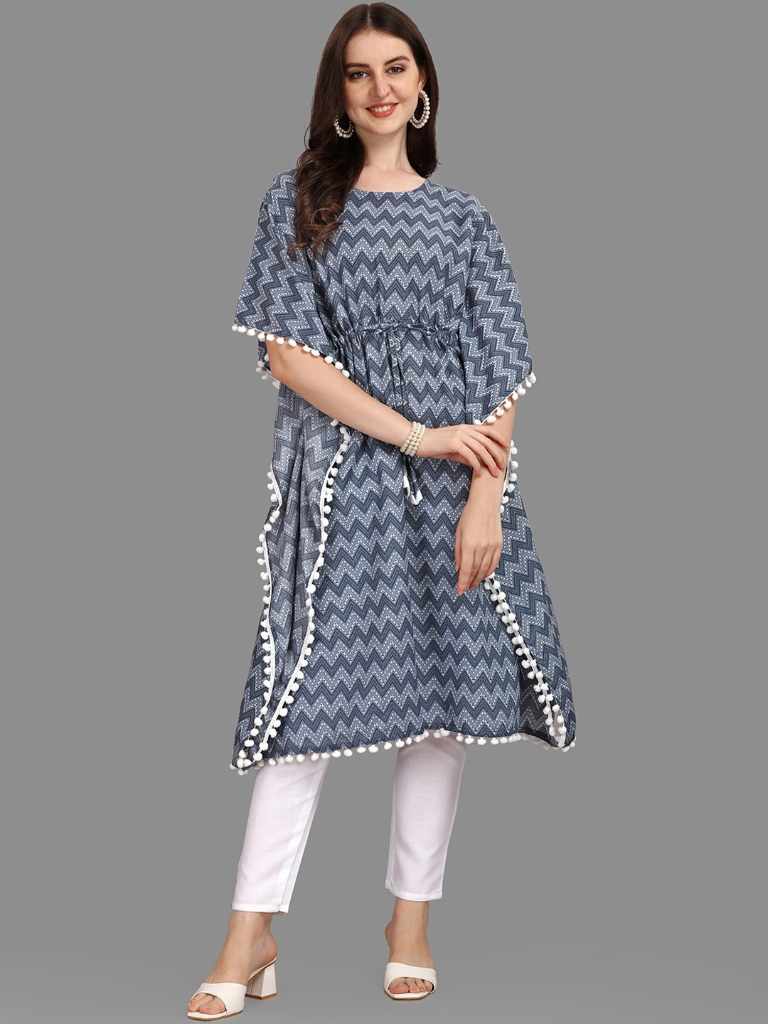 

Shiv Textiles Ethnic Motifs Printed Pure Cotton Kaftan Kurta, Blue