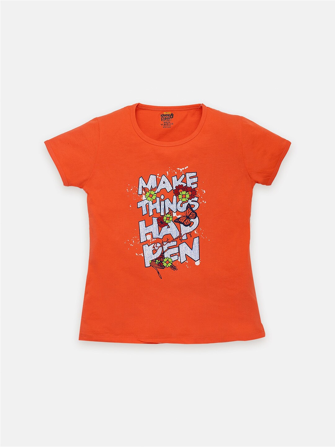 

AMUL Kandyfloss Girls Typography Printed Pure Cotton T-shirts, Orange