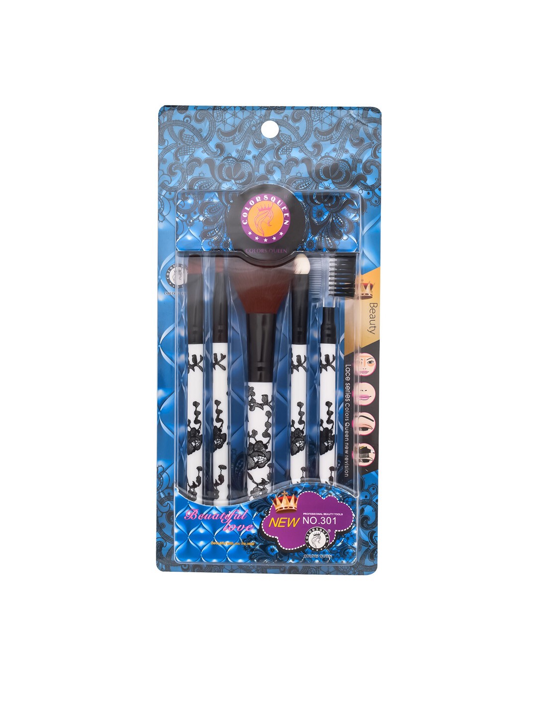 

Colors Queen Professional Set Of 5 Face & Eyes Makeup Brushes, Black