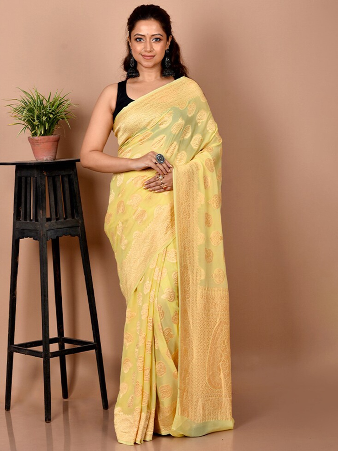 

AllSilks Woven Design Zari Pure Georgette Saree, Yellow
