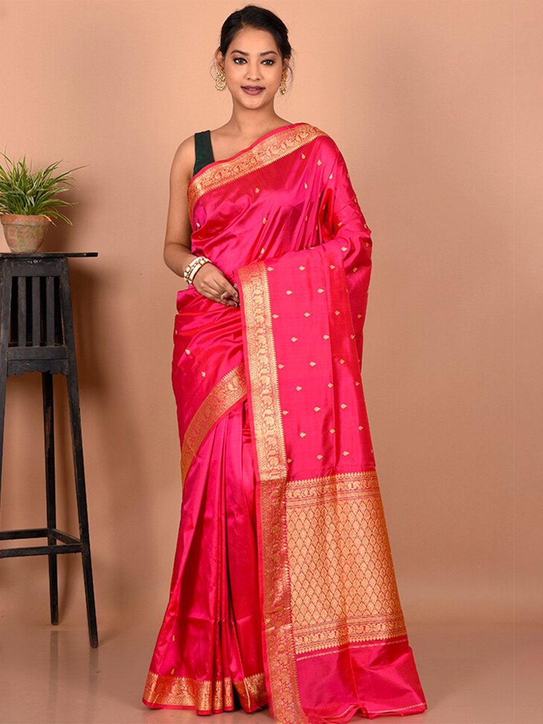 

AllSilks Woven Design Zari Pure Silk Saree, Pink