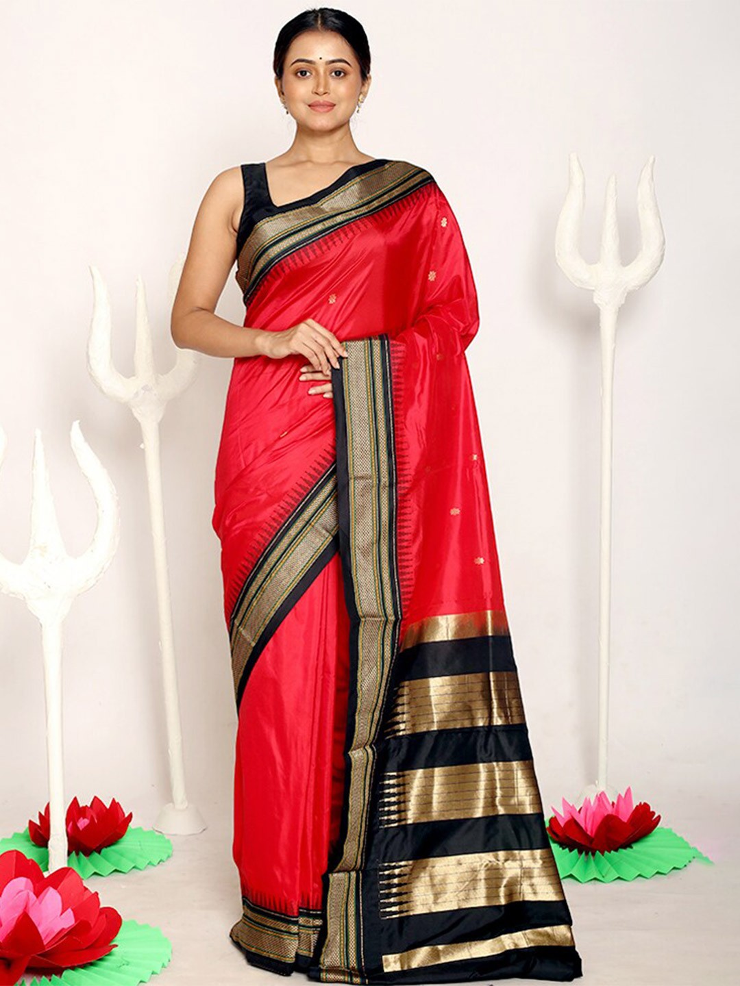 

AllSilks Woven Design Zari Pure Silk Kanjeevaram Saree, Red