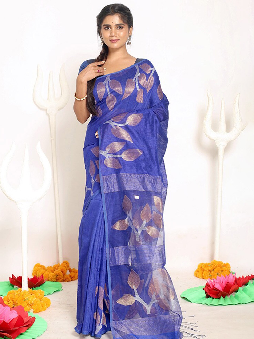 

AllSilks Floral Woven Design Zari Pure Silk Saree, Blue