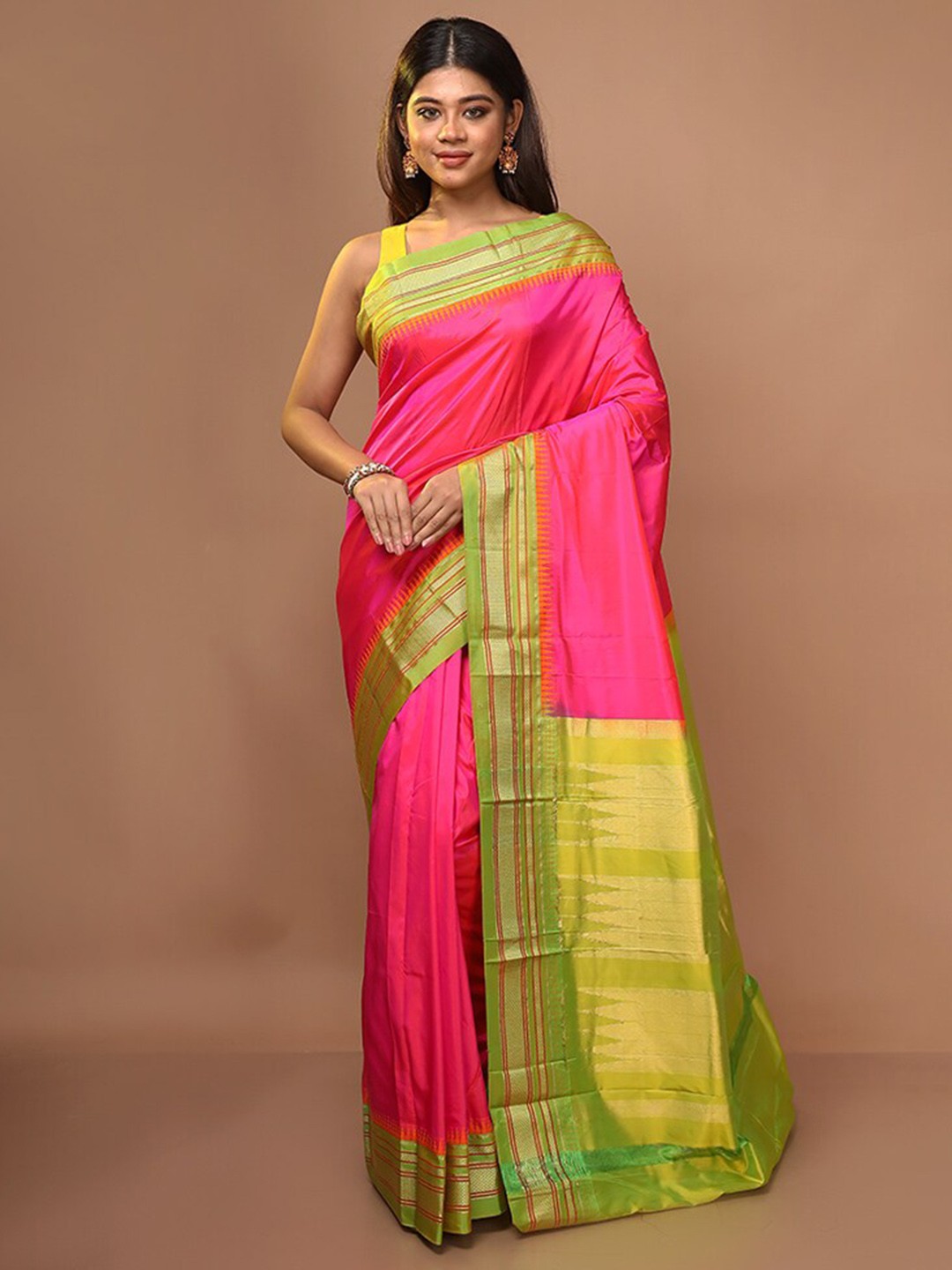 

AllSilks Zari Pure Silk Kanjeevaram Saree, Pink