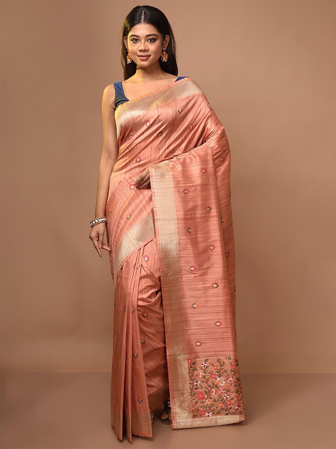 

AllSilks Pink & Red Woven Design Zari Pure Silk Saree