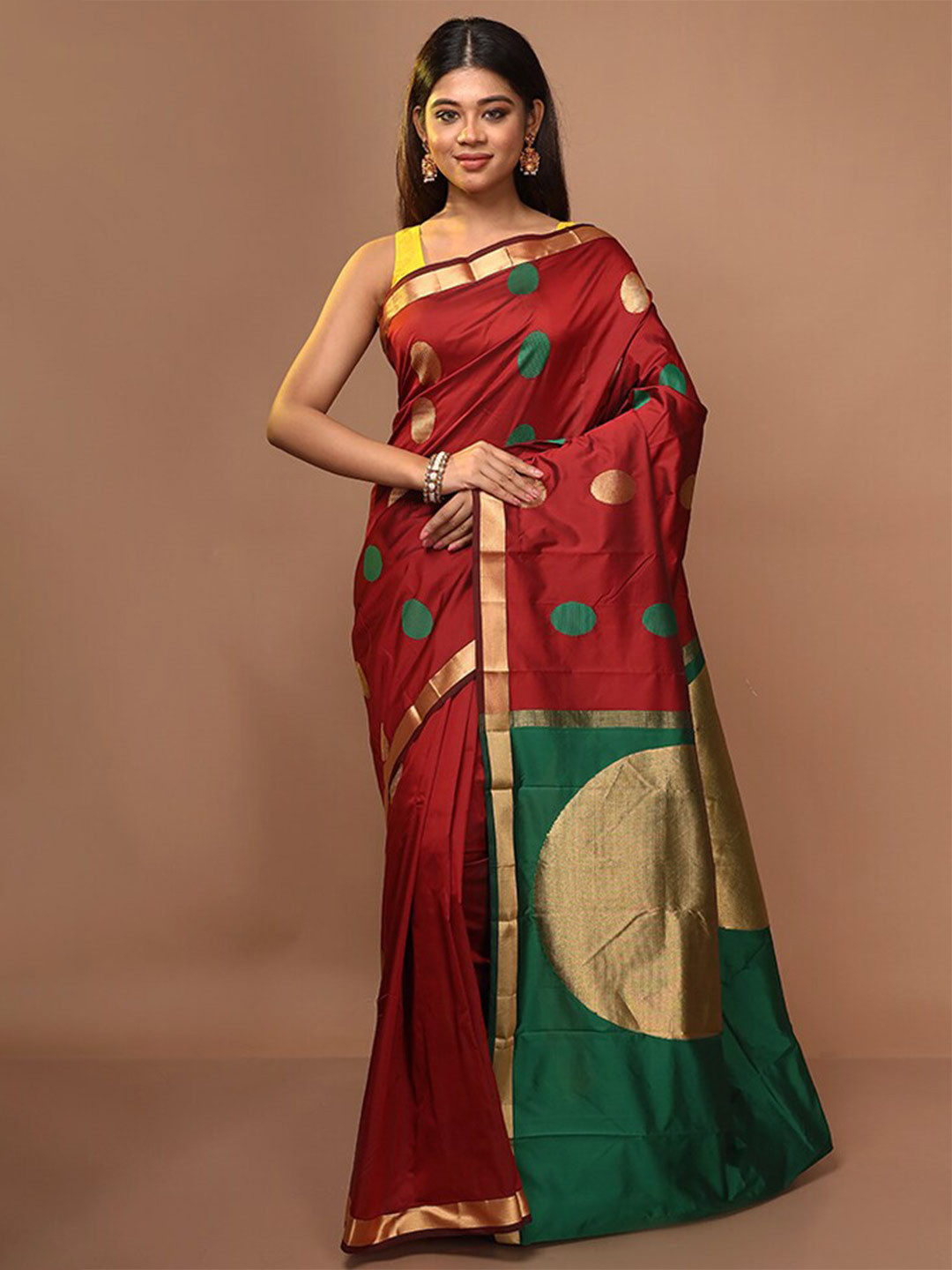

AllSilks Yellow & Blue Woven Design Zari Pure Silk Bomkai silk Saree