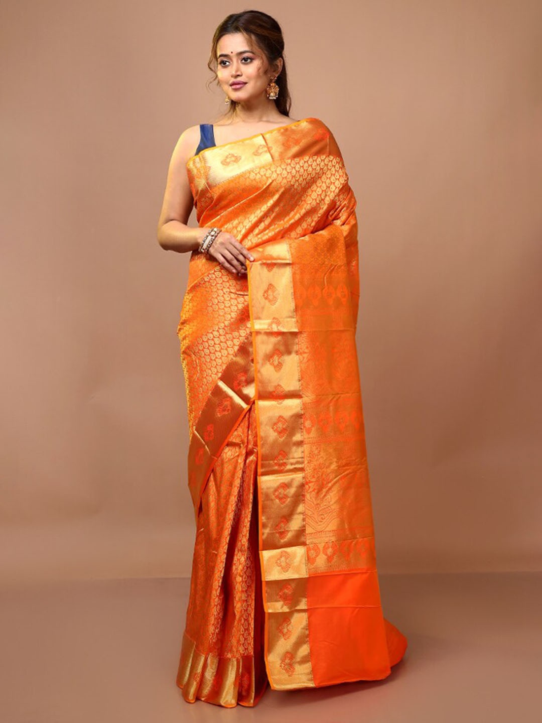 

AllSilks Ethnic Woven Design Zari Pure Silk Kanjeevaram Saree, Orange