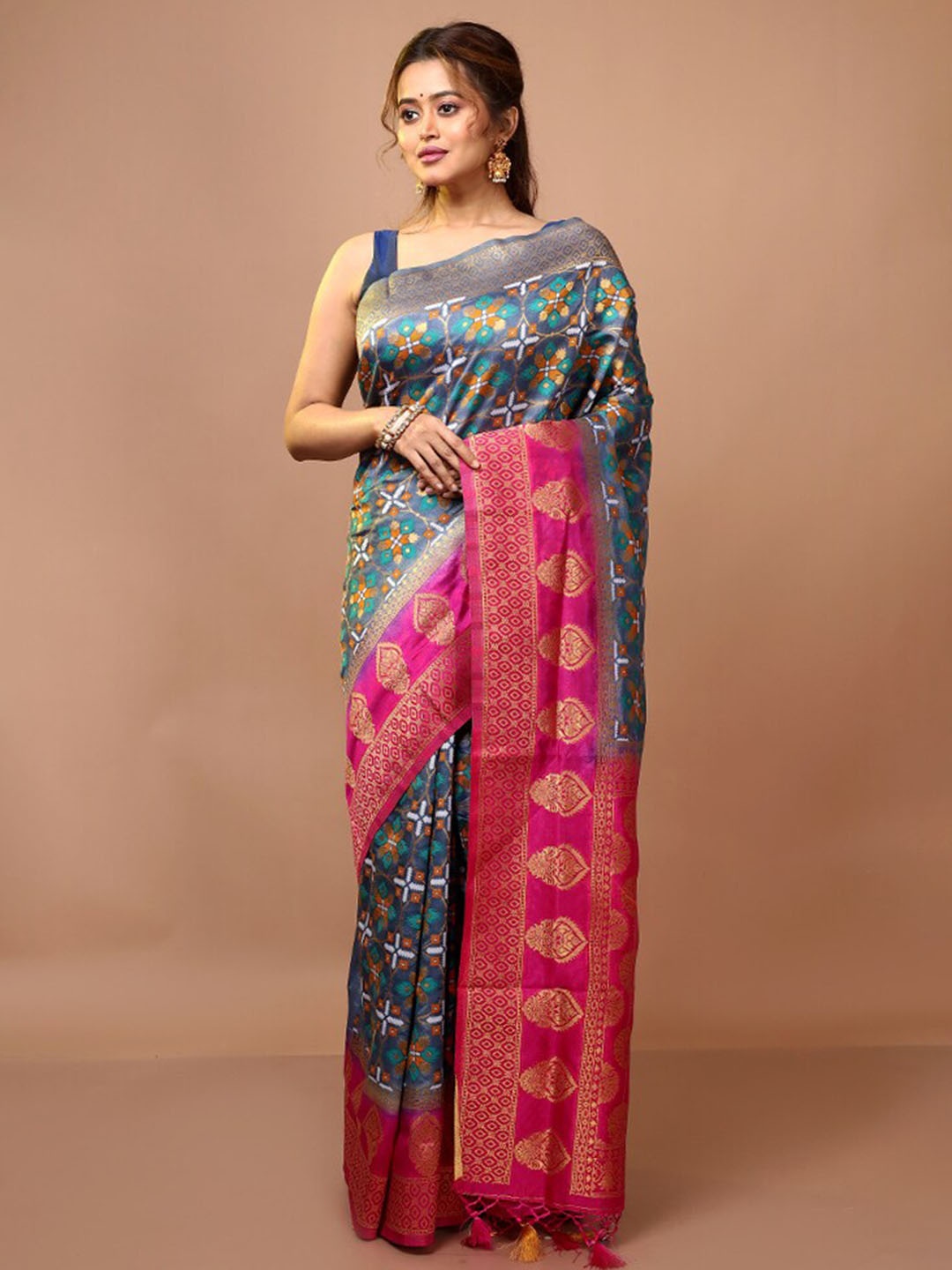 

AllSilks Ethnic Motifs Woven Design Zari Pure Silk Saree, Grey