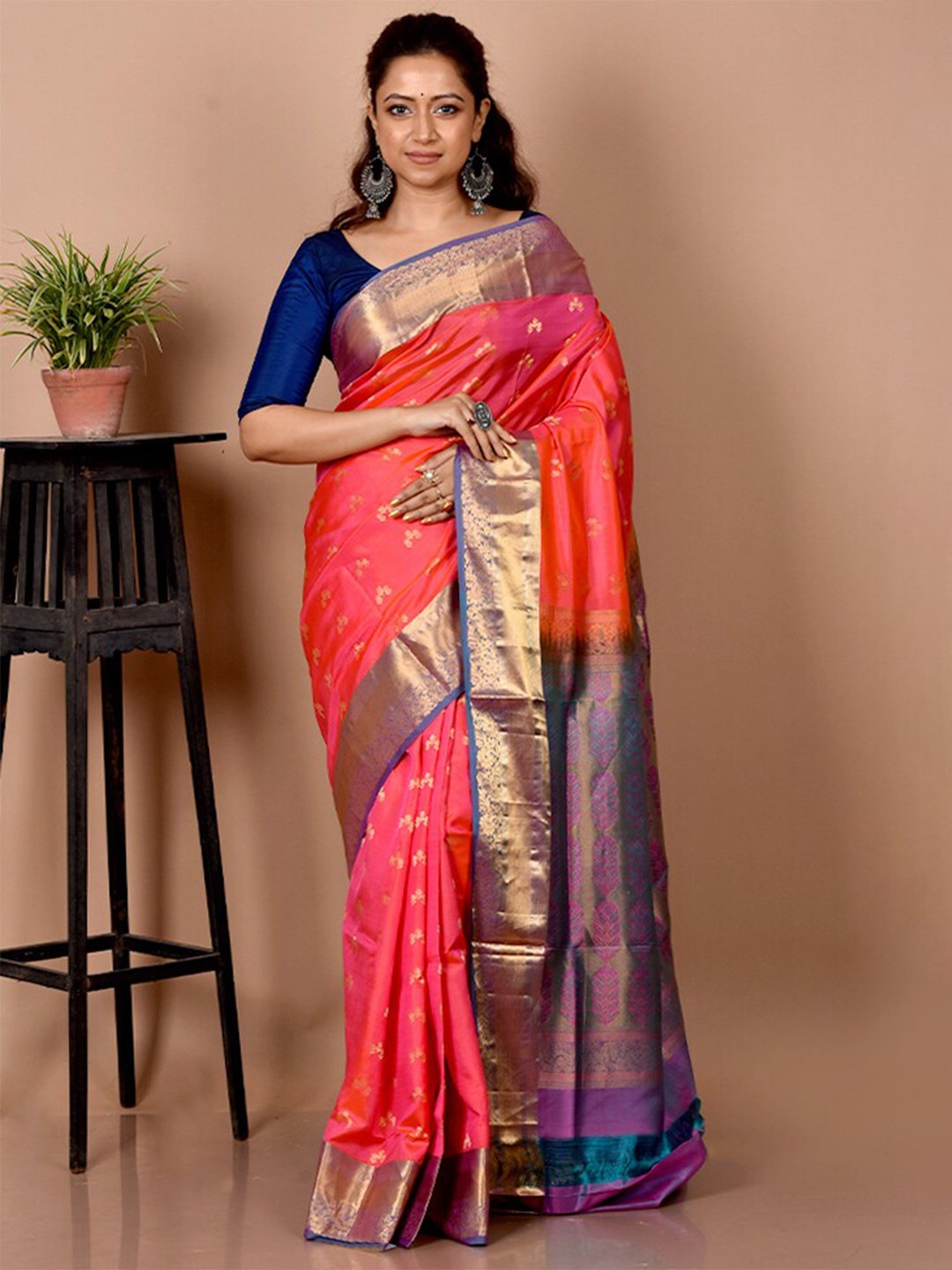 

AllSilks Pink & Purple Woven Design Zari Pure Silk Kanjeevaram Saree