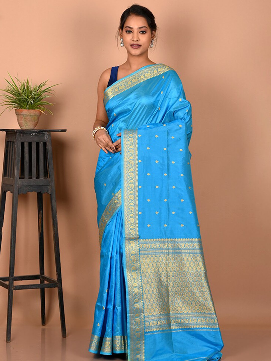 

AllSilks Ethnic Motif Woven Design Zari Pure Silk Saree, Blue