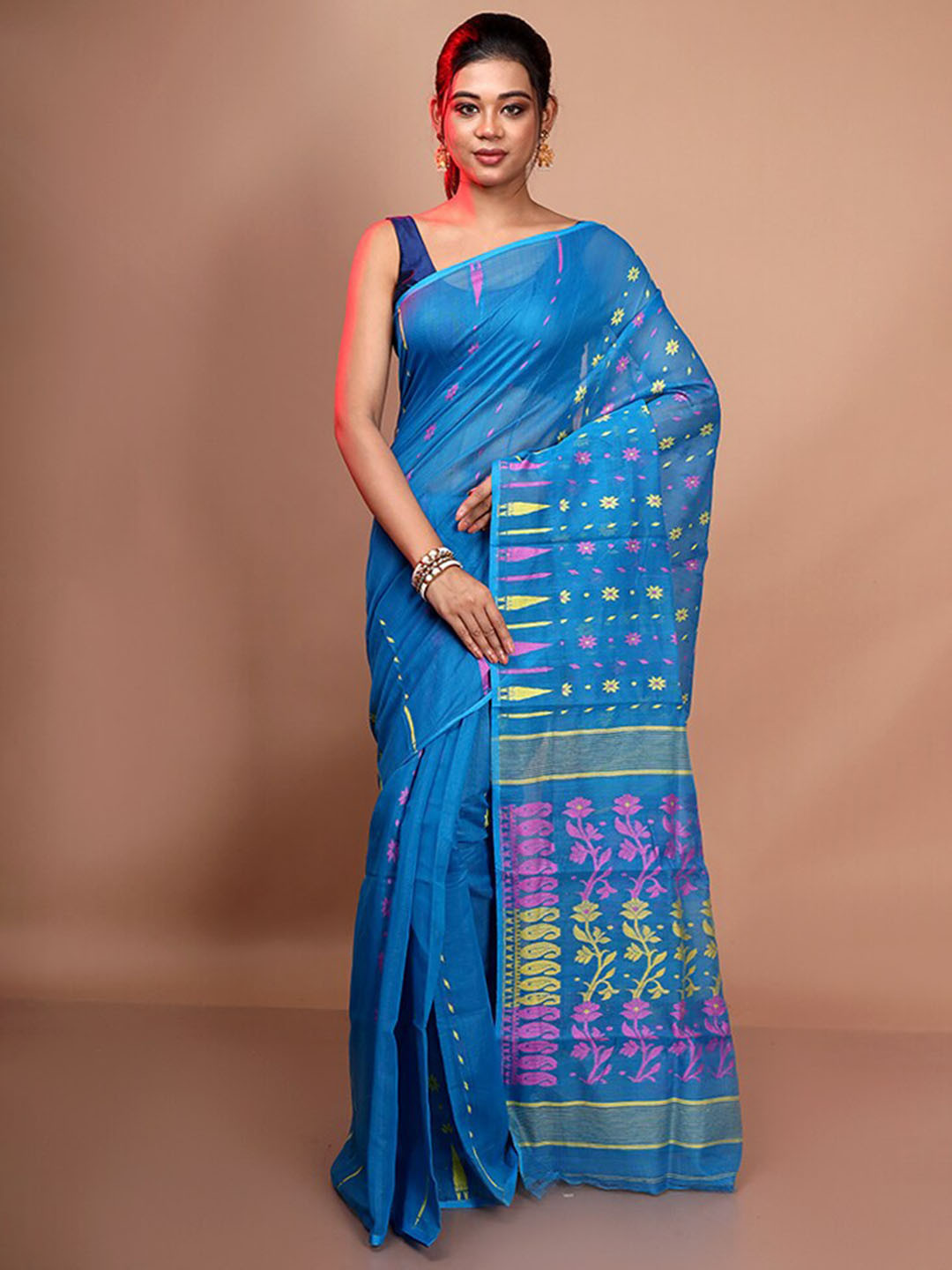 

AllSilks Woven Design Pure Silk Taant Saree, Blue
