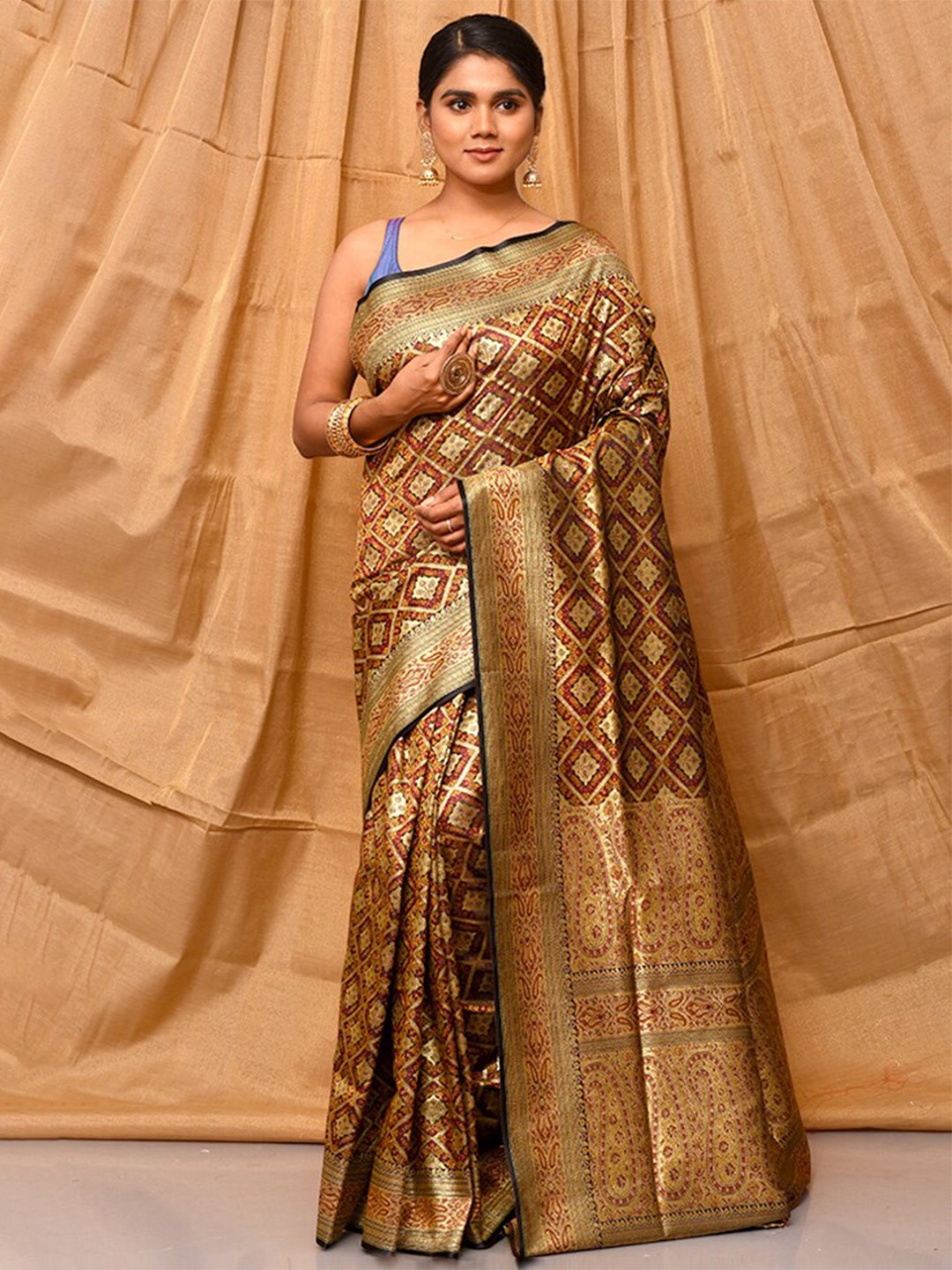 

AllSilks Ethnic Motifs Woven Design Zari Pure Silk Banarasi Saree, Black