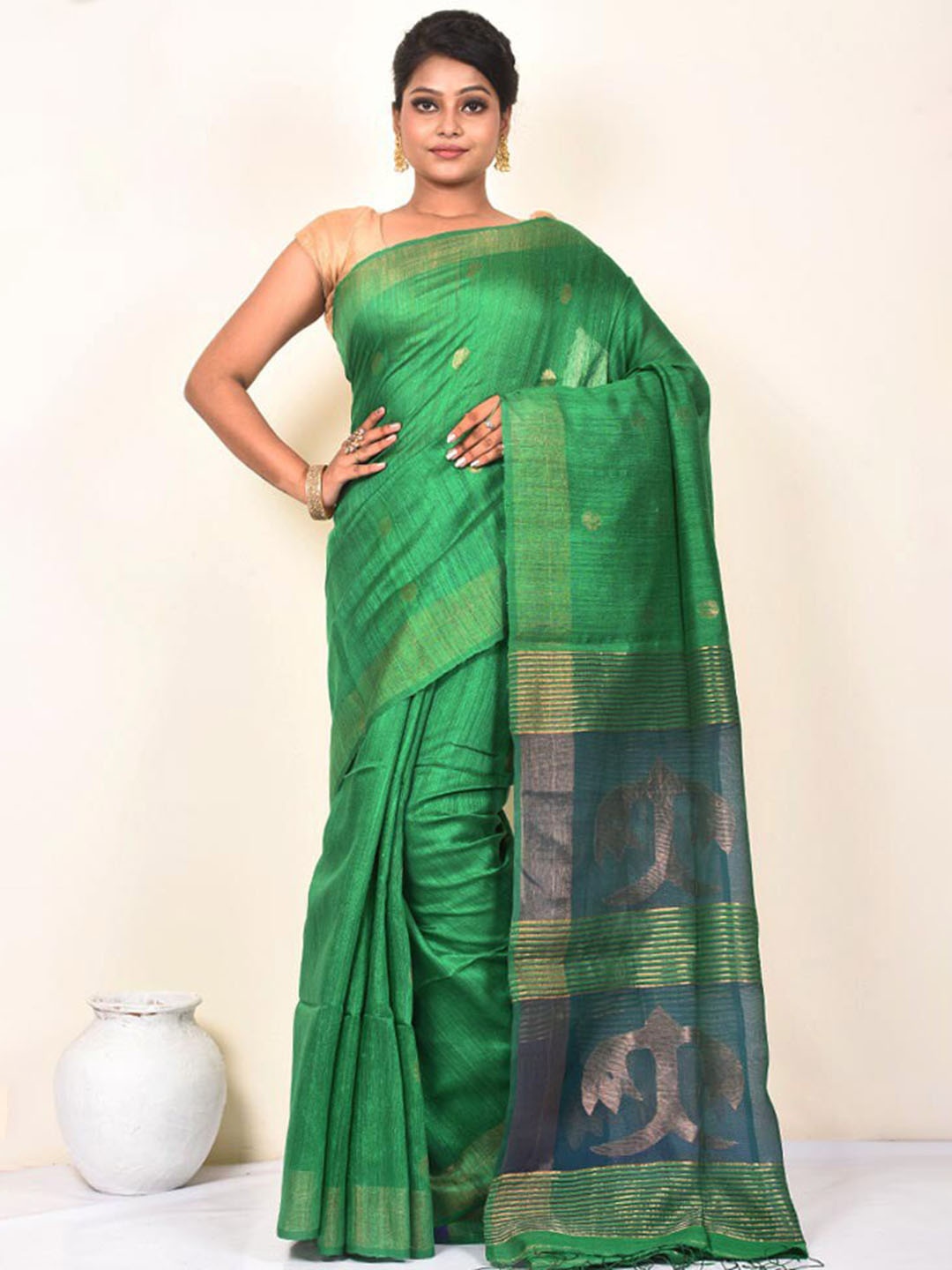 

AllSilks Woven Design Zari Pure Silk Saree, Green