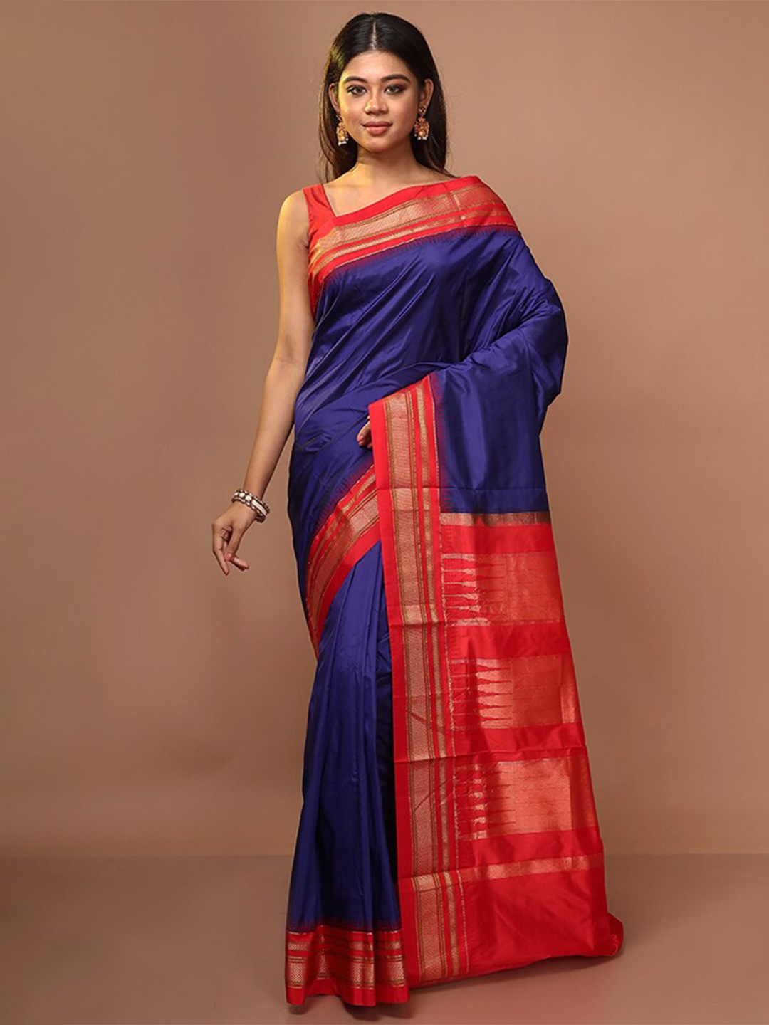 

AllSilks Zari Pure Silk Kanjeevaram Saree, Blue