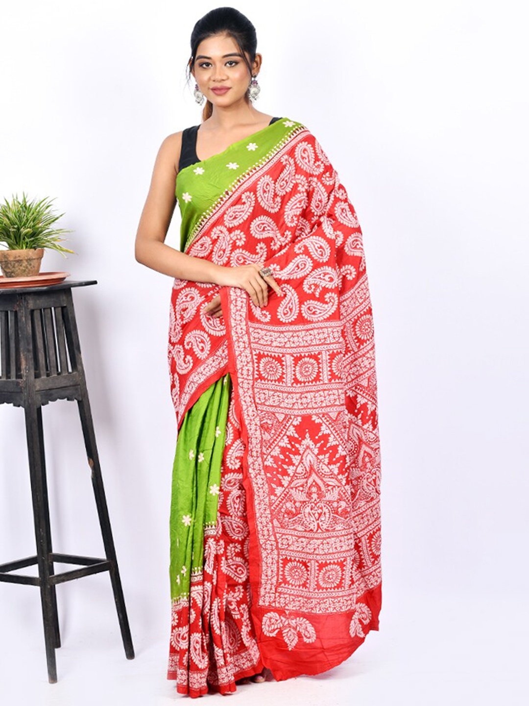 

AllSilks Paisley Printed Pure Silk Saree, Green