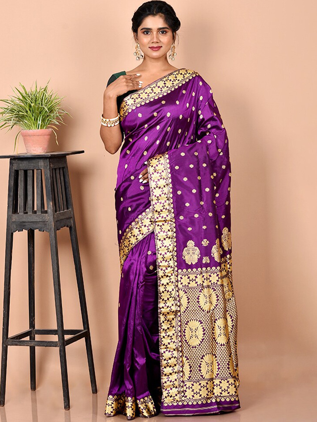 

AllSilks Woven Design Zari Pure Silk Saree, Purple