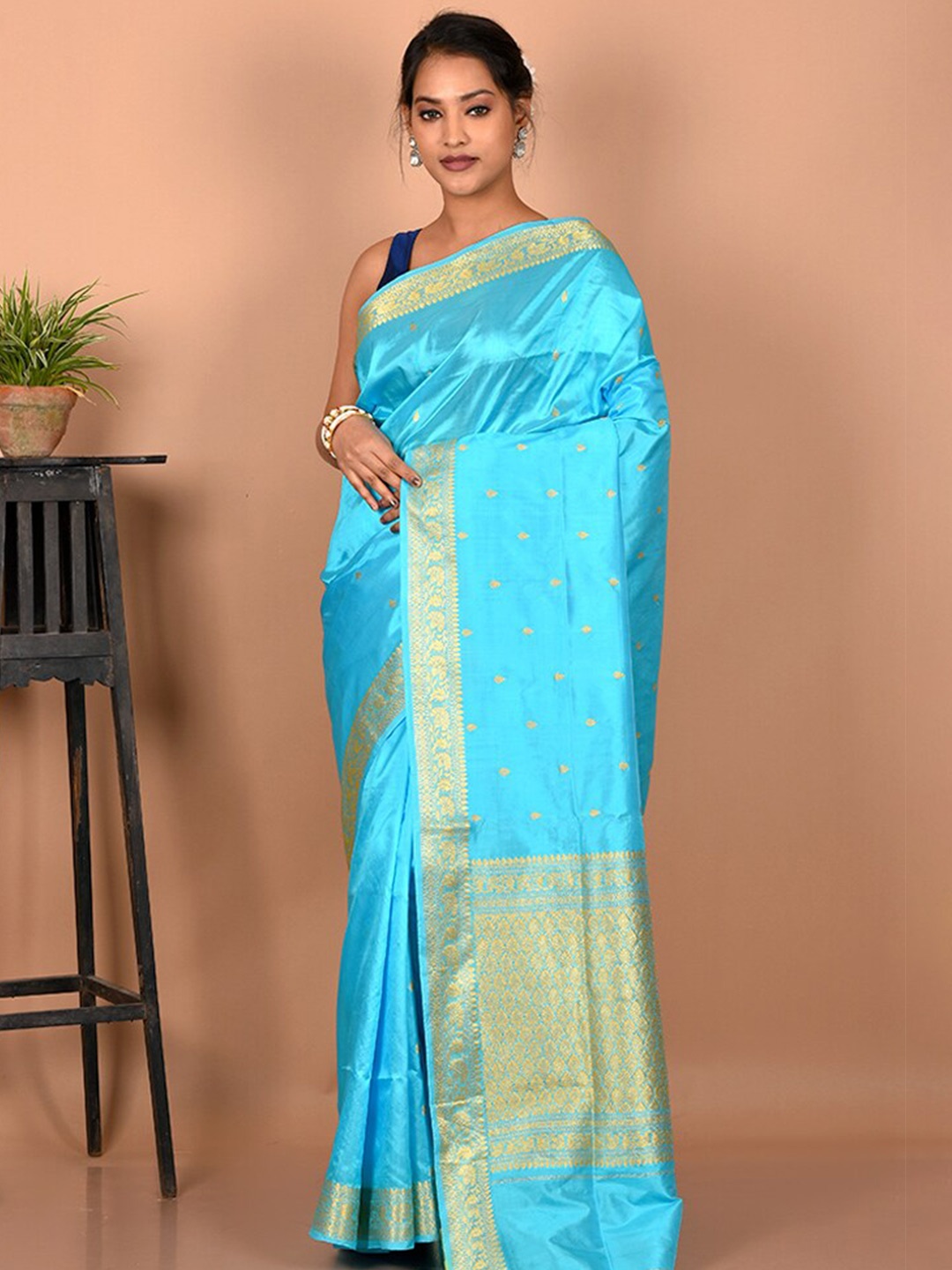 

AllSilks Ethnic Motifs Woven Design Zari Pure Silk Saree, Blue