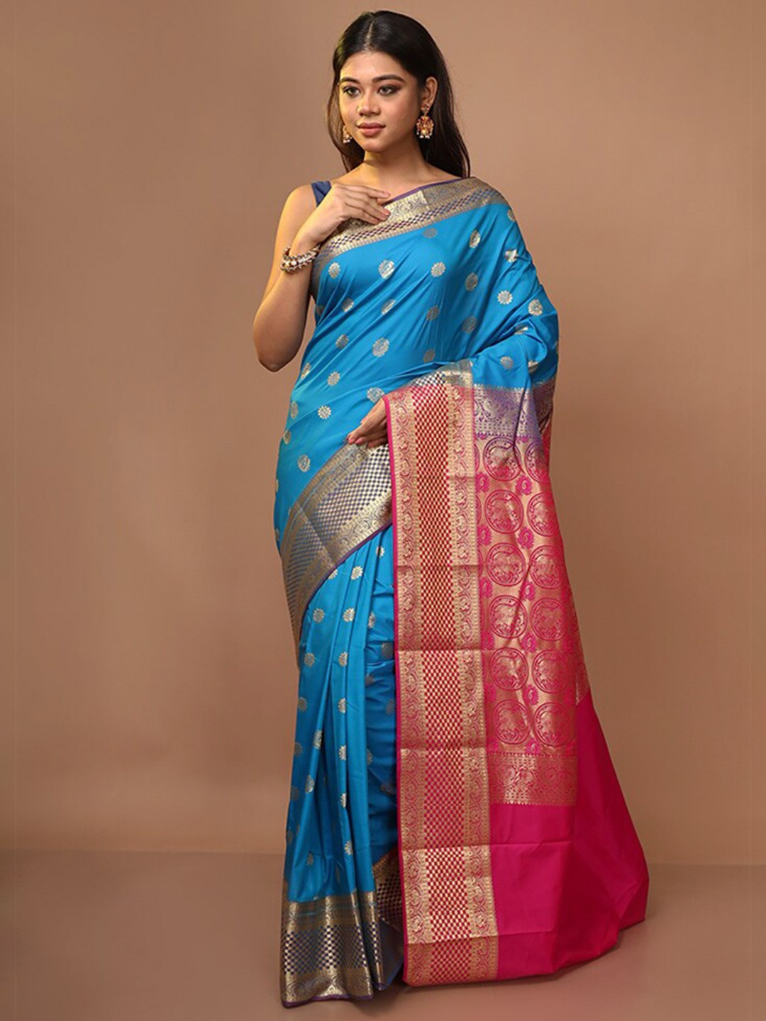 

AllSilks Floral Woven Design Zari Pure Silk Kanjeevaram Saree, Blue