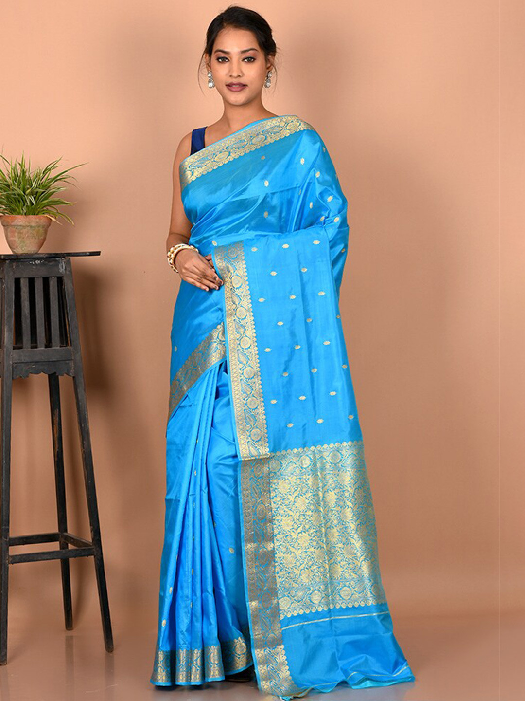 

AllSilks Ethnic Motif Pure Silk Zari Saree, Blue