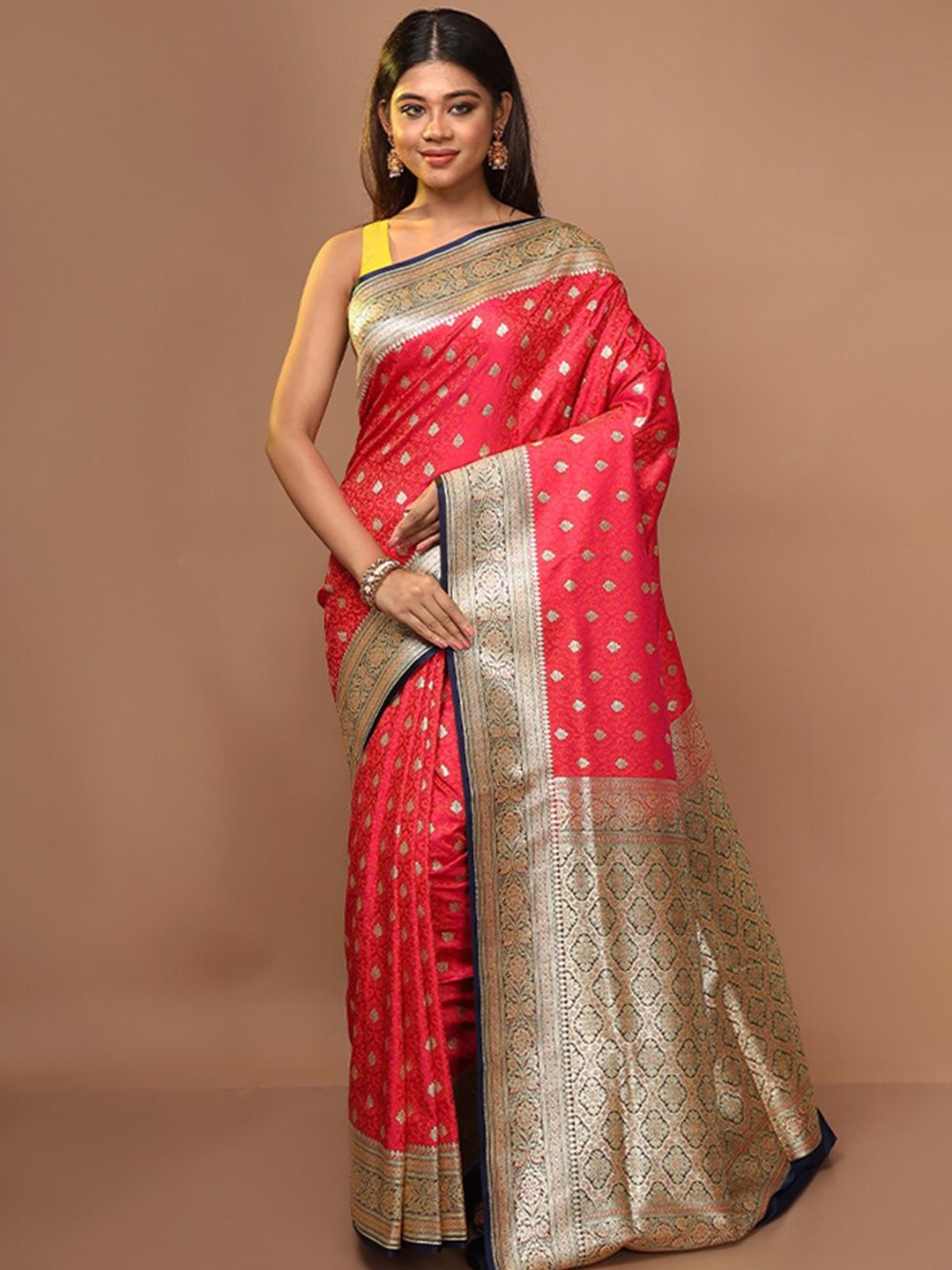 

AllSilks Pink & Black Woven Design Zari Pure Silk Banarasi Saree