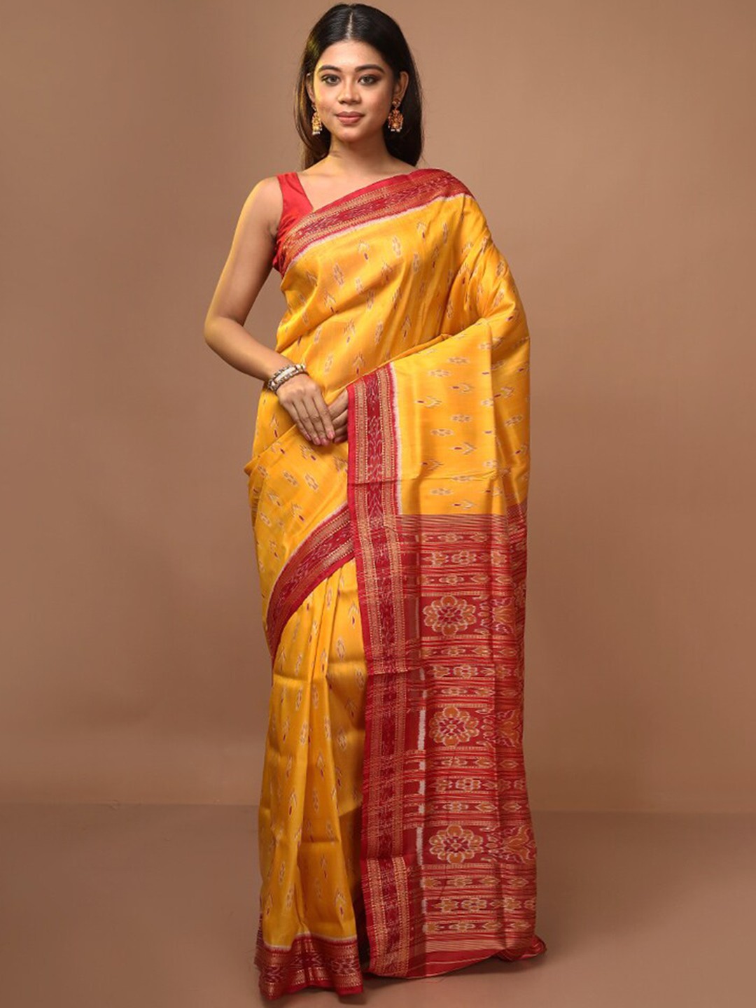 

AllSilks Yellow & Red Woven Design Pure Silk Saree
