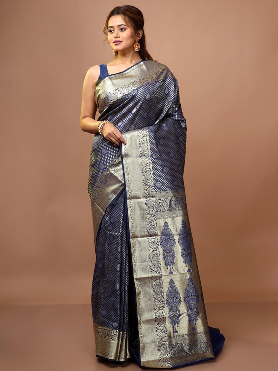 

AllSilks Ethnic Motifs Woven Design Zari Pure Silk Kanjeevaram Saree, Blue