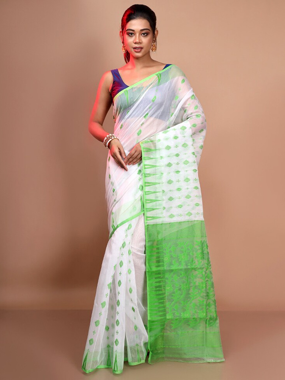 

AllSilks Ethnic Motif Woven Design Pure Silk Taant Saree, White