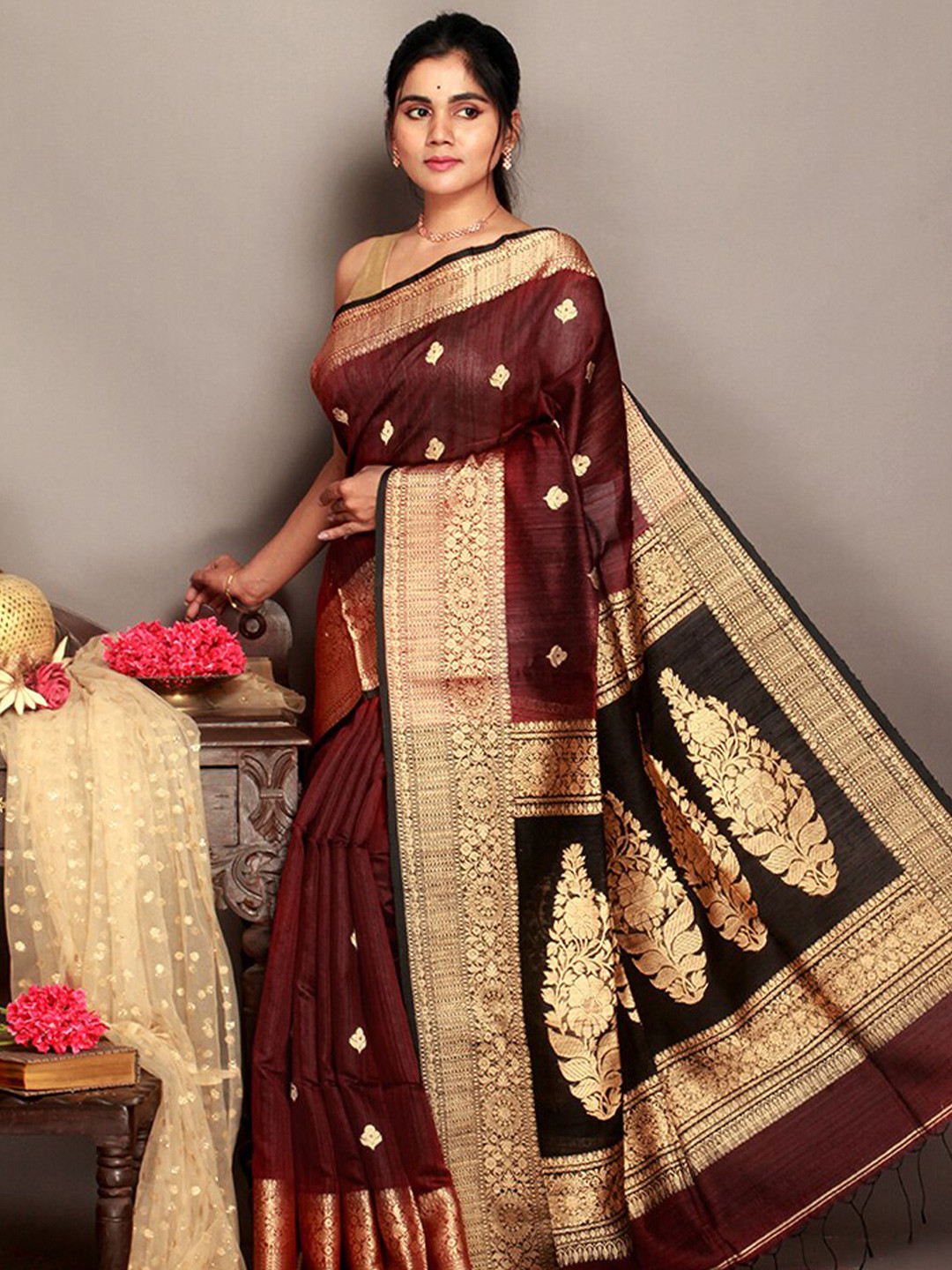 

AllSilks Ethnic Motifs Woven Design Zari Pure Silk Saree, Maroon