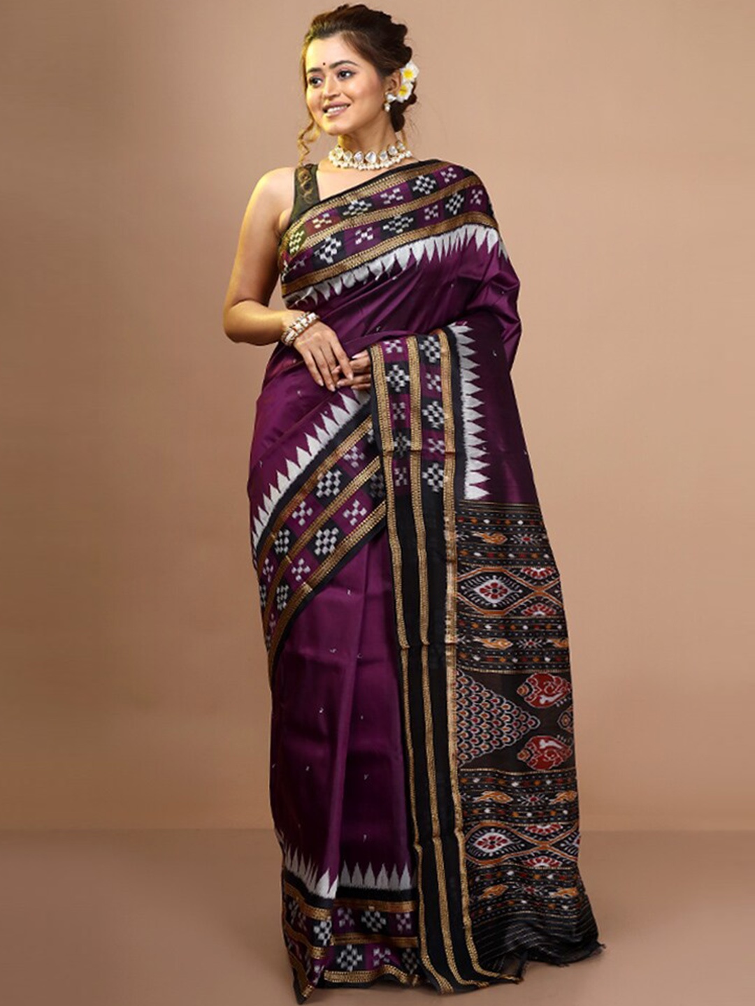

AllSilks Purple & Black Woven Design Zari Pure Silk Saree
