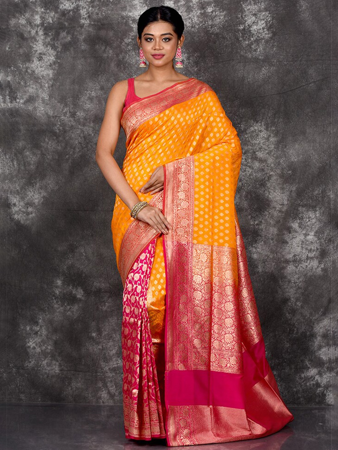 

AllSilks Ethnic Motifs Woven Design Zari Pure Silk Uppada Saree, Yellow