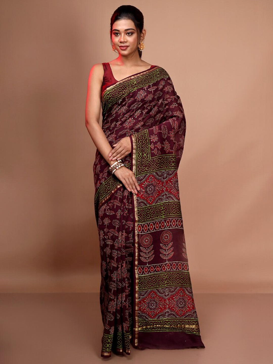 

AllSilks Ethnic Motifs Zari Pure Silk Chanderi Saree, Maroon