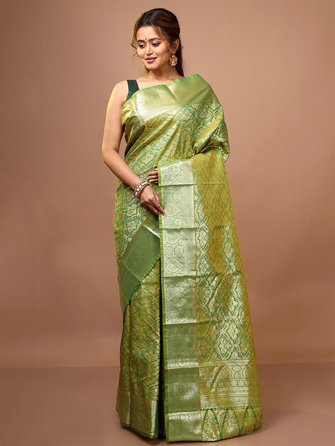 

AllSilks Woven Design Zari Pure Silk Kanjeevaram Saree, Green